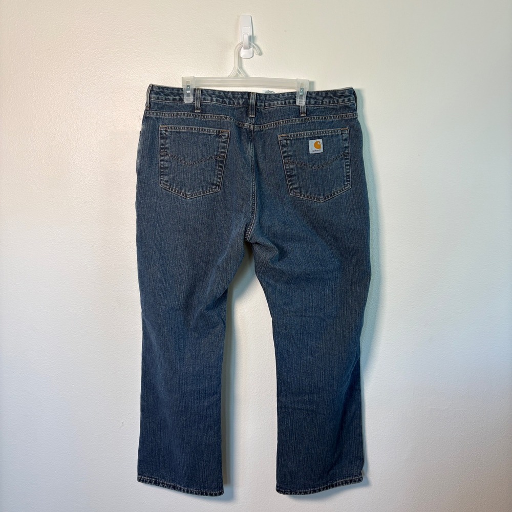 Carhartt Flannel Lined Jeans Mens 40x29 Blue Denim Relaxed Fit Plaid Work Pants - Picture 4 of 6